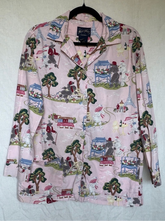 Nick & Nora Other - vintage RARE Nick&Nora poodles in paris pink button front long sleeve shirt S